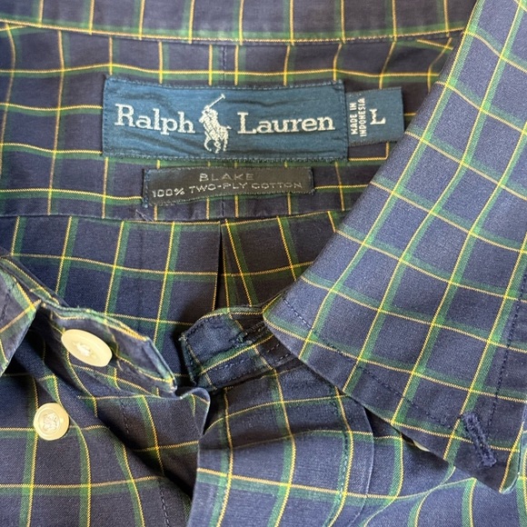 Ralph Lauren Blake Mens L Long Sleeve Button-Down Shirt Blue White Plaid Cotton - Picture 2 of 3